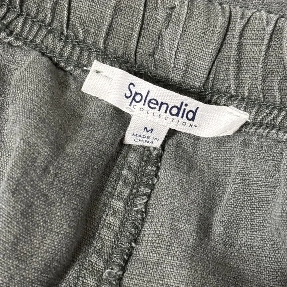 Splendid Women's Gia Drawstring Straight Leg Linen Blend Crop Pants Olive Medium - Picture 4 of 9